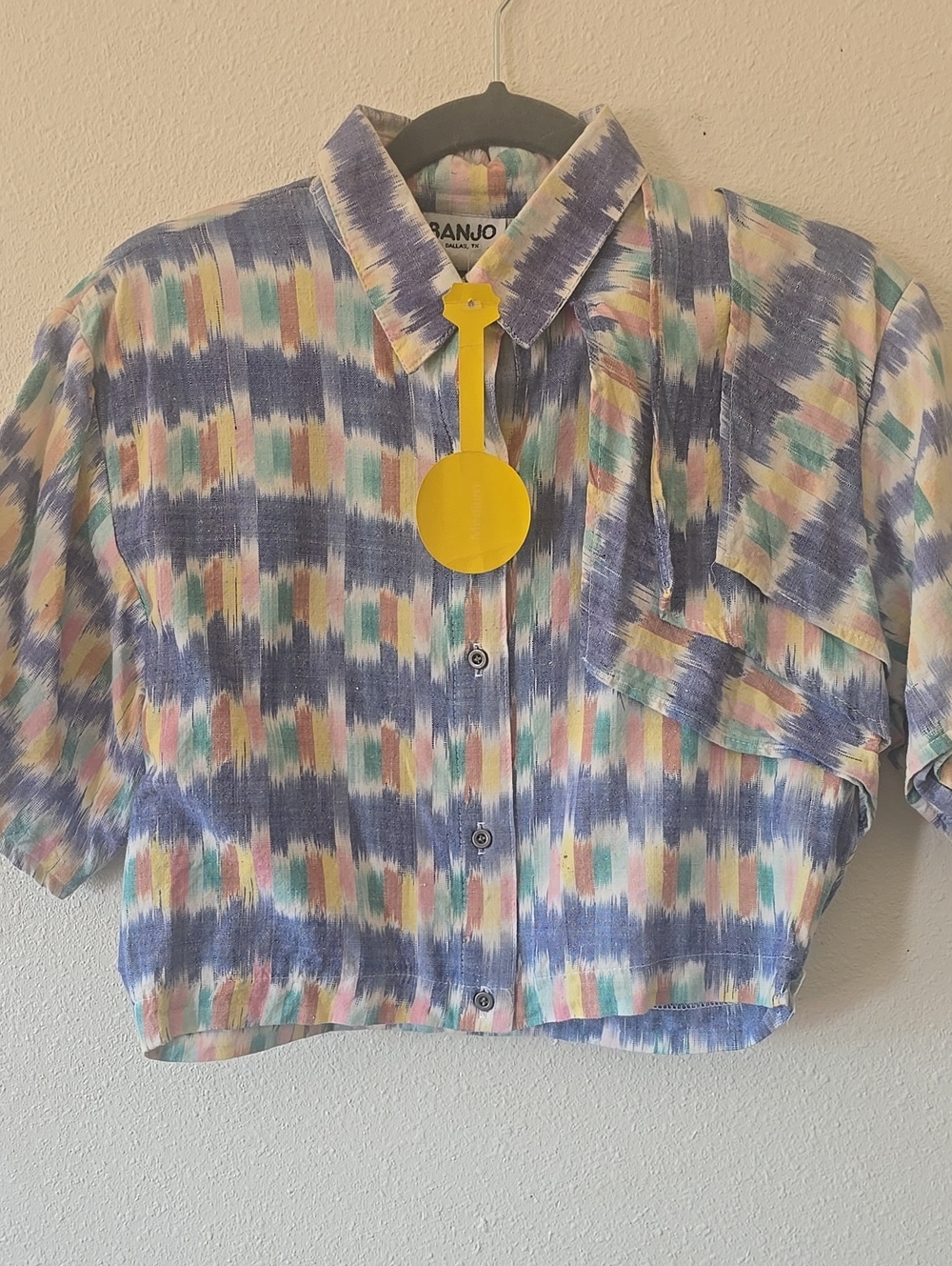 Vintage Banjo Dallas Tx Button Down Crop Top Sz Med Womans